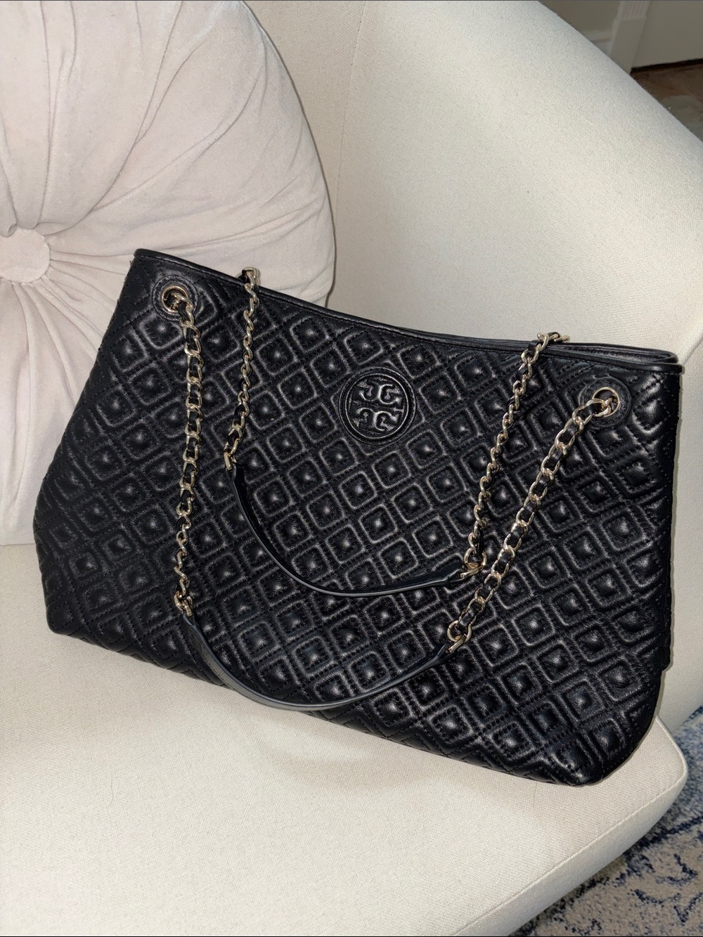 NWOT Tory Burch Black Marion Quilted Leather Chain-Handle Hand Bag